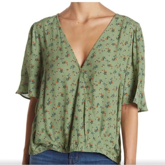 Sanctuary Garden Wrap Floral Top Green V Neck Blouse Size XXS - Picture 10 of 10